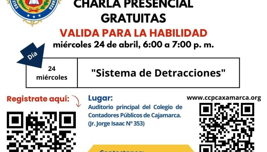 El Colegio de Contadores Públicos de Cajamarca y SUNAT, realizarán la charla “Sistema de detracciones